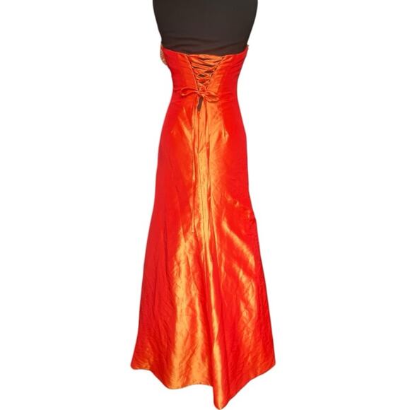 Y2K Orange Iridescent Beaded Fairy Glam Strapless Maxi Dress S Neon Prom Femme - Picture 8 of 9